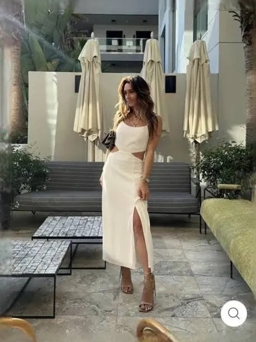 12th Tribe Cream Cutout Side-Slit Midi Dress